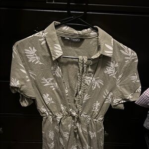 Zara Khaki Leaf Print Dress